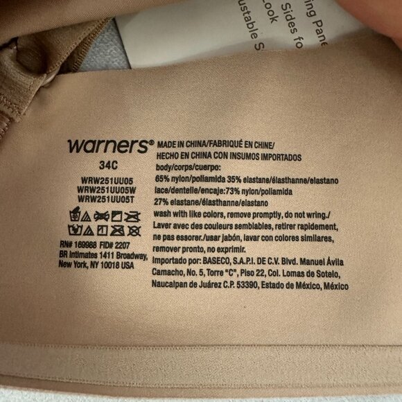 Warners Blissful Benefits Underwire Unlined Smoothing T-Shirt Bra 34C Beige Lace - Picture 7 of 7